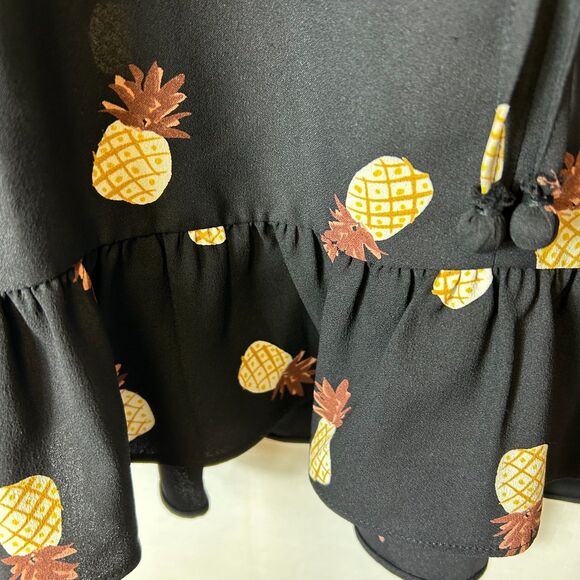 Kate Spade NY Black Yellow Pineapple Print V-Neck Ruffle Hem Blouse Size XXS - Picture 9 of 13